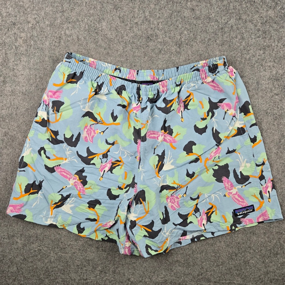 Patagonia Baggies Shorts Mens Large 5" Blue Bird Nature Print Swim Trunks